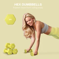 SPORTNOW 2 x 1kg Hexagonal Dumbbells Weights Set with Non-Slip Grip for Home Gym Workout, Yellow(m-4)