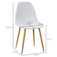 HOMCOM Pack de 4 Sillas de Comedor con Respaldo Alto y Patas de Metal para Salón Cocina 45x52x85,5 cm Blanco y Natural(m-3)