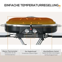 Outsunny Gas Grill BBQ Grillwagen Klappbar mit 2 Brenner Grillnetz Seitenablage Rollen 2,34 kW für Garten Balkon Terrasse Edelstahl Schwarz+Silber 100 x 41,6 x 82,5 cm(m-4)