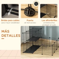 PawHut Jaula Modular para Animales Pequeños con 24 Paneles 2 Puertas para Cobayas Conejos Chinchillas 105x105x70cm Negro(m-7)