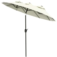 Outsunny Ombrellone da Giardino Doppio Inclinabile con Apertura a Manovella, 285x147x227cm, Beige(m-10)