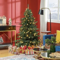 HOMCOM Árbol de Navidad Artificial 150 cm con 220 Luces LED 588 Ramas y Patas de Metal Árbol Navideño para Interior Verde(m-2)