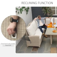 Outsunny 5 PCS Reclining PE Rattan Garden Dining Set Bonzer Patio Furniture w/ Sofa Chairs Glass Table, Olefin Cushions Adjustable Feet Stylish Lounge Conversation(m-8)