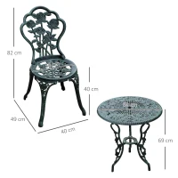 Outsunny Bistroset Gartenset für 2 Personen Balkonmöbel Set Gussaluminium Antik Grün(m-3)