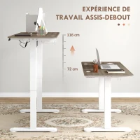 Vinsetto Bureau assis-debout électrique réglable en hauteur avec fonction mémoire, bureau réglable en hauteur 72-116 cm(m-4)