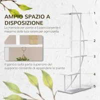 Outsunny Portafiori a 5 Livelli a Mezzaluna per Interni ed Esterni in MDF e Acciaio, 50x30x160 cm, Bianco(m-4)