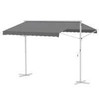 Outsunny Toldo de Pie Independiente 300x295x255 cm con Manivela Doble Cara Ángulo Ajustable Portátil Protección Solar para Jardín Terraza Patio Gris(m-11)