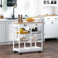HOMCOM Carrello da Cucina Multiuso con 2 Cassetti, 2 Ripiani e 2 Cesti, in Legno di Pino, 74x37x76 cm, Bianco(m-2)