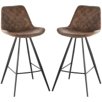 HOMCOM Set Of 2 Bar Stools Vintage Microfiber Cloth Tub Seats Padded Comfortable Steel Frame Footrest Quilted Home Bar Cafe Kitchen Chair Stylish Brown(m-11)