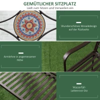 Outsunny Gartenbank im Vintage-Design, 2 Sitzer, wetterbeständig, mit Mosaiksteinen, 121 cm x 52 cm x 93 cm, Mehrfarbig(m-5)