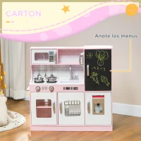 AIYAPLAY Cocina para Niños de +3 Años con Accesorios para Cocinar Pizarra Máquina de Hielo y Teléfono 83,8x26,8x81 cm Rosa(m-4)
