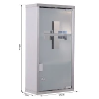 HOMCOM Stainless Steel wall mounted Medicine Cabinet with 2 Shelves + Security Glass Door Lockable 48 cm(H)(m-3)