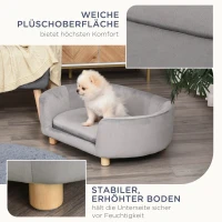 PawHut Haustiersofa Hundesofa Hundebett mit Holländischer Samt Schaumstoff Birke Bein für Katzen Hunde  86 x 55 x 33 cm Hellgrau(m-6)