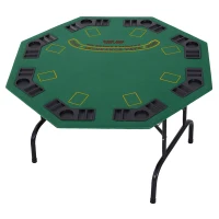 HOMCOM 8 Player Folding Games Poker Table with Chip Cup Holder Steel Base Felt Top Octagon Blackjack Green(m-1)