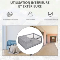 PawHut Maison enclos cage habitat pour petit animal tortues avec 2 espaces 91 x 60,5 x 32 cm bois massif gris(m-4)