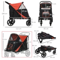 PawHut One-Click Foldable Pet Travel Stroller with Rain Cover, Cat Dog Pushchair with Universal Front Wheels, Shock Absorber, Storage Bags, Mesh Window, Safety Leash for Large and Medium Dogs (Red)(m-3)