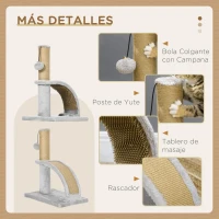 PawHut Mini Rascador para Gatos con Poste de Yute Tabla para Rascar Bola Colgante y Tapizado de Felpa Suave 34x24x43 cm Gris(m-5)