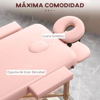 HOMCOM Camilla de Masaje Plegable con Reposacabezas Extraíble Asa Marco de Madera y Altura Regulable 210x81x67-92 cm Rosa(m-6)