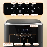 HOMCOM 6.5L 8 in 1 Digital Air Fryer Oven with Visible Window, Rapid Air Circulation, Adjustable Temp, Timer, Recipes and Non-stick Basket, 1500W, Black(m-4)