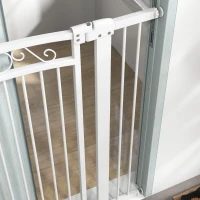 PawHut Puerta para Perros con Ancho Ajustable 76-104 cm Barrera de Seguridad con 2 Extensiones y Doble Bloqueo Blanco(m-9)