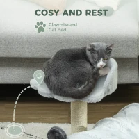 PawHut 47cm Small Cat Tree w/ Scratching Post, Bed, Cat Tunnel, Toy Ball, Grey(m-5)