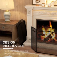 HOMCOM Parascintille per Camino Pieghevole a 3 Pannelli in Metallo con Design Classico, 96x60cm, Nero(m-5)
