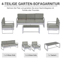 Outsunny Gartenmöbel Sofa Set für 5 Personen mit Alu. Teetisch mit gehärtetem Glas Grau(m-6)