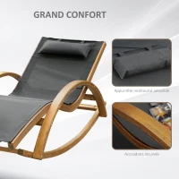 Outsunny Chaise Longue Fauteuil berçant à Bascule transat Bain de Soleil Rocking Chair en Bois Charge 120 Kg Gris(m-5)