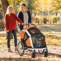 PawHut Dog Bike Trailer 2-in-1 Pet Stroller for Large Dogs Cart Foldable Bicycle Carrier Aluminium Frame with Safety Leash Hitch Coupler Reflector Flag Orange(m-10)