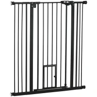 PawHut Barrera de Seguridad Extensible con Puerta Pequeña Cierre Automático y Sistema de Doble Bloqueo 74-101x104,1 cm Negro(m-11)