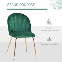 HOMCOM Lot de 2 chaises de salle à manger assise aspect velours et pieds métal doré - vert(m-6)