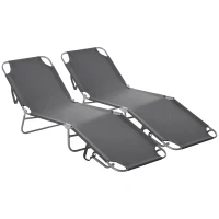Outsunny Bain de Soleil transat Pliable Dossier réglable Multipositions métal et Polyester Gris(m-1)