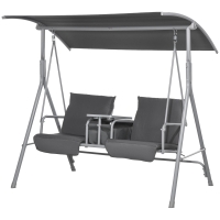 Outsunny Hollywoodschaukel, 2-Sitzer, mit Dach und Tisch, Metallrahmen, bis 180 kg, 175x110x165 cm, Schwarz