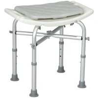 HOMCOM Sgabello da Doccia in Alluminio con Altezza Regolabile, Cuscino e Piedini Antiscivolo, Bianco(m-1)