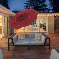 Outsunny 2.7m Patio Garden Umbrella Outdoor Parasol with Tilt Crank and 24 LEDs Lights (Red)(m-11)