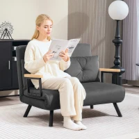 HOMCOM 4-in-1 Velvet-Feel Double Sofa Bed, with Pillows - Dark Grey(m-2)