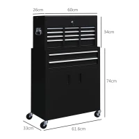 HOMCOM Portable Tool Box, Metal Tool Chest on Wheels with 6 Drawers for Garage and Workshop, Black(m-3)