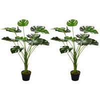 HOMCOM 2 Pack Decorative Artificial Monstera Plants in Pot Fake Plants for Home Indoor Outdoor Decor, 85cm, Green(m-10)