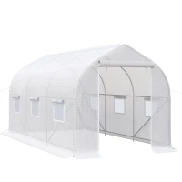 Outsunny Invernadero de Jardín 4x2x2 m Tipo Túnel con 6 Ventanas Transpirables y Puerta Enrollable con Cremallera Huerto para Cultivo Plantas Verduras Blanco(m-1)