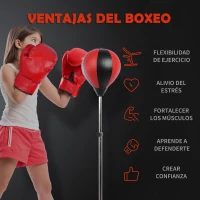 HOMCOM Saco de Boxeo de Pie Punching Ball con Altura Ajustable de 4 Niveles en 126-144 cm Base Rellenable de Agua o Arena y Guantes para Adolescentes Rojo y Negro(m-4)