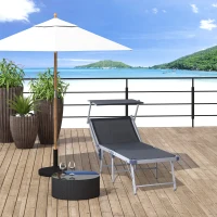 Outsunny Aluminium Foldable Sun Lounger, Outdoor Adjustable Backrest Reclining Chaise Lounge Chair with Sun Roof, Grey(m-10)