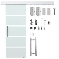 HOMCOM Puerta Corredera de Cristal 77,5x205 cm Puerta Corrediza Deslizante con Riel de Cristal de Seguridad Translúcido(m-1)
