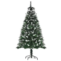 HOMCOM Albero di Natale Innevato 150cm con Bacche Decorative Bianche, Base Rimovibile Pieghevole, 378 Rami, Verde(m-10)