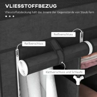 HOMCOM Schrank aus Stoff, Aufbewahrungslösung, 8 Regale, 2 Kleiderstangen, Schwarz(m-5)