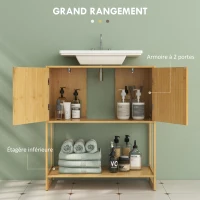 HOMCOM Meuble sous lavabo salle de bain en bambou et MDF meuble sous vasque 2 portes et 1 étagère - 70L x 33l x 79,5H cm(m-5)