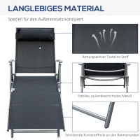Outsunny Sonnenliege klappbar Strandliege mit Kissen Liegestuhl mit 7-Fach verstellbare Rückenlehne Gartenliege Relaxliege Gartenstuhl bis 165 kg belastbar, für Garten Urlaub Outdoor, Schwarz(m-7)