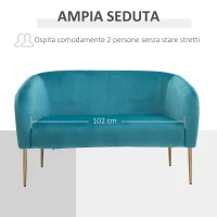 HOMCOM Divano 2 Posti Seduta Imbottita Schienale e Braccioli, Arredamento Soggiorno, Sala, Ufficio, Verde, 124x73x76cm(m-4)