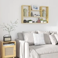 HOMCOM Wandregal, schwebendes Regal, 4 Fächer, Bücherregal, 100 cm x 15 cm x 60 cm, Natur(m-2)