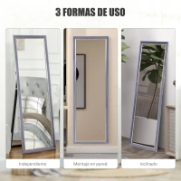 HOMCOM Espejo de Cuerpo Entero 150x50 cm con Marco en Terciopelo y Soporte para Salón Dormitorio Gris(m-5)