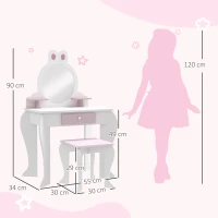ZONEKIZ Bunny-Design Kids Dressing Table, with Mirror and Stool - White and Pink(m-3)